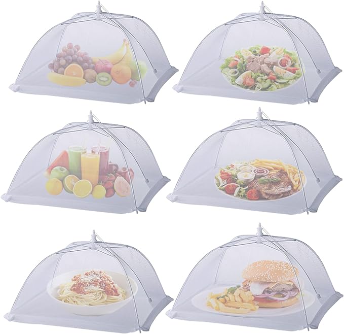 6 Pack Food Covers for Outside Mesh, Food Nets for Outdoors Large Food Covers, Food Tents Screen Outside,Reusable Pop-Up Umbrella Food Nets for Picnics, Parties, BBQs