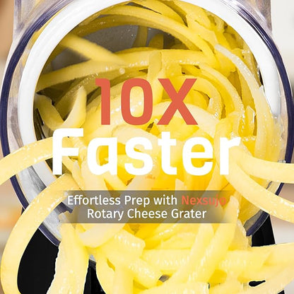 Cheese Grater Hand Crank, Rotary Cheese Shredder with 3 Interchangeable Blades for Coarse, Fine Shredding and Slicing, Strong Suction Base for Pizza, Pasta, Salad, Vegetables, Nuts, Chocolate