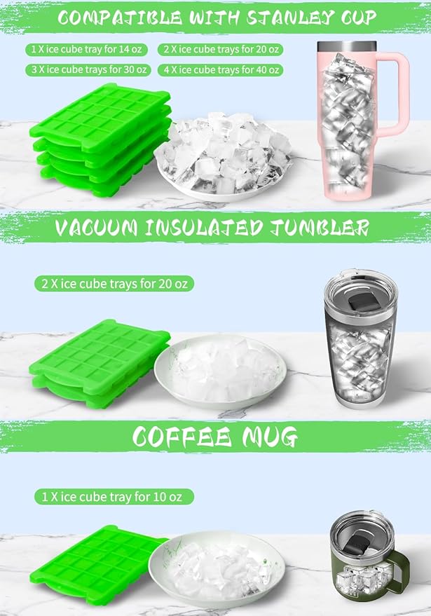 4 Pack Mini Ice Cube Trays for Freezer-Easy Release & Stackable | Small Ice Cube Trays with Lid-Tiny Ice Cube Tray for Mini Fridge with Freezer, Perfect for Cocktails,Whiskey,Juice. Green