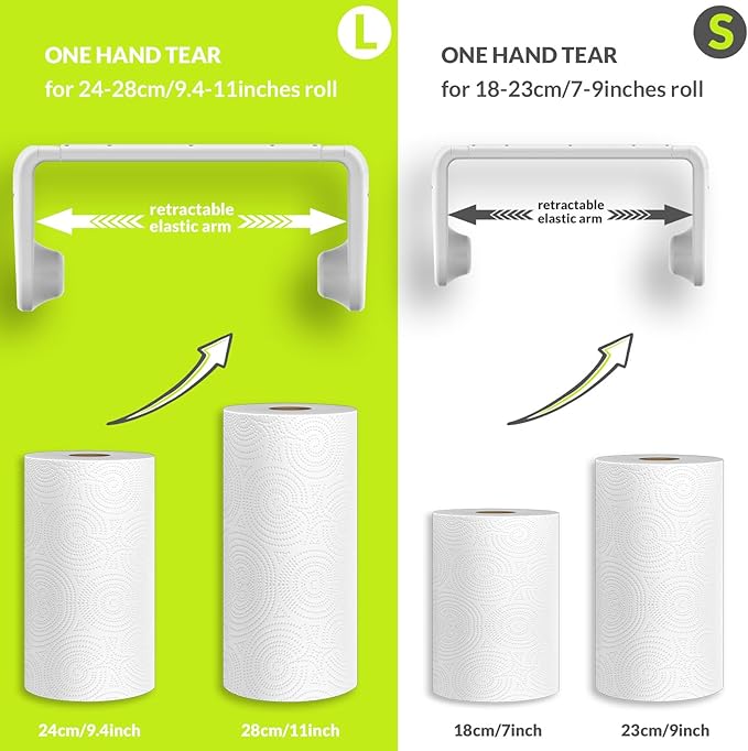 simpletome Paper Towel Holder Under Cabinet or Wall Mount ONE Hand Operation Tension Arm Kitchen Roll Holder (Silvery, for 24-28cm/9.4-11inches roll)