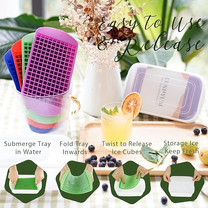 Mini Ice Cube Trays for Freezer with Bin and Scoop, 4 Pack 640 Small Nugget Ice Cube Tray Silicone BPA Free, Tiny Crushed Ice cubes Maker Molds for Chilling Coffee Juice Cocktail Whisky Boba - Image 5