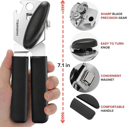 MARSWELL Manual Can Opener with Comfy Grip, Easy Turn Knob & Magnetic Lid Lifter, Smooth Cutting Hand Held Can Opener for Seniors, Arthritis & Weak Hands, Heavy Duty Kitchen Tool, Black - Image 6