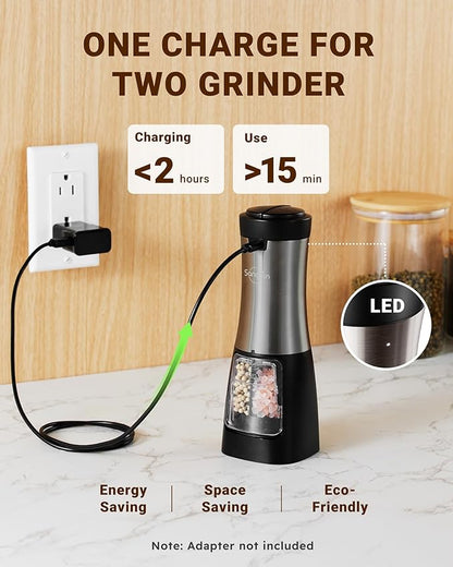 Sangcon Electric Salt and Pepper Grinder Set Shakers 2 IN 1 - USB RECHARGEABLE Salt and Pepper Mill Set All in One, Automatic Refillable Adjustable Coarseness Ceramic Grinder with Light - Image 3