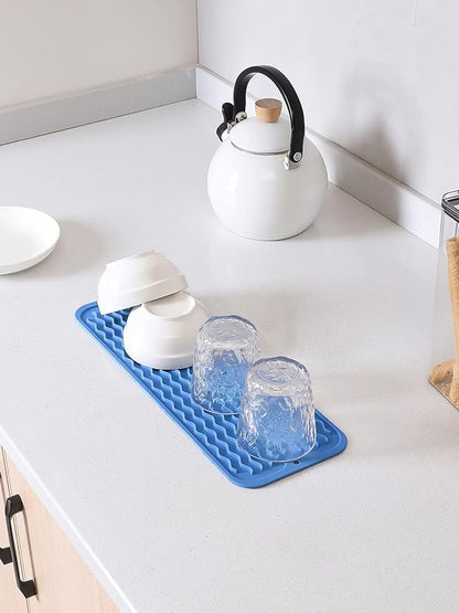 MicoYang Silicone Dish Drying Mat for Multiple Usage,Easy clean,Eco-friendly,Heat-resistant Silicone Mat for Kitchen Counter,Sink,Bar,Bottle,or Cup Lichen Blue M 17 inches x 6 inches - Image 7