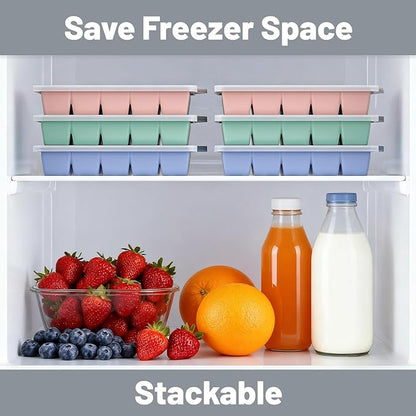 Silicone Ice Cube Tray 3 Pack - EASY RELEASE ice cube tray with lid, BPA Free Ice Cubes Trays for Freezer,ice cube mold for Cocktail,Whiskey (Mint+Pink+Blue) - Image 6