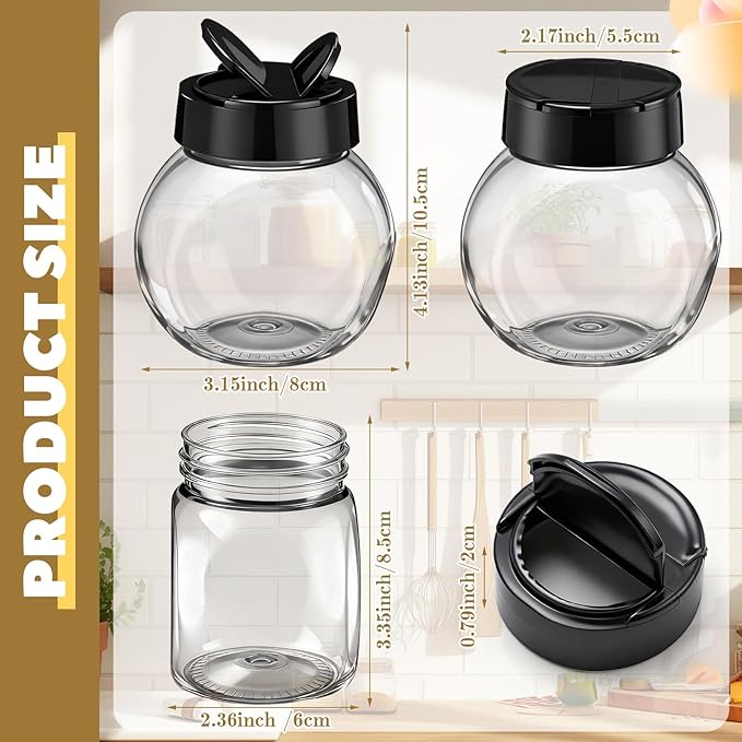 Zhehao 24 Pieces Plastic Spice Containers Plastic Spice Bottles Clear Reusable Large Empty Seasoning Jars with Shaker Lids for Kitchen Storage Seasoning Powder Herbs (7 oz,Flat Round,Clear and Black) - Image 2