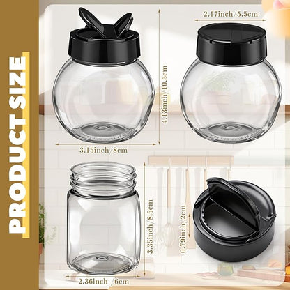 Zhehao 24 Pieces Plastic Spice Containers Plastic Spice Bottles Clear Reusable Large Empty Seasoning Jars with Shaker Lids for Kitchen Storage Seasoning Powder Herbs (7 oz,Flat Round,Clear and Black) - Image 2