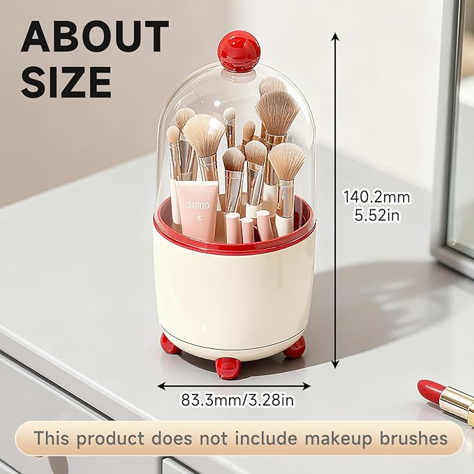 Makeup Brush Holder with Lid, Cosmetic Tools Organizer with Cover, 360° Rotating Sliding Opening Dustproof Brushes Container for Vanity, Ideal Gift for Girlfriend Wife Friends (Red)