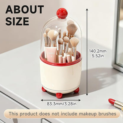 Makeup Brush Holder with Lid, Cosmetic Tools Organizer with Cover, 360° Rotating Sliding Opening Dustproof Brushes Container for Vanity, Ideal Gift for Girlfriend Wife Friends (Red)