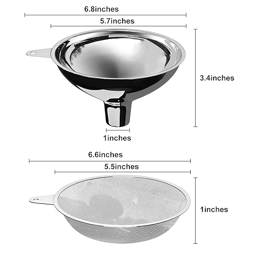 serinar Stainless Steel Large Funnel with Filter (5.7 in. X 1 in. Mouth) with 50 mesh Stainless Steel Food Filter, Metal Funnel for Bottle Filling, Food Funnel for Oil, Juice, Coffee, Honey, Milk - Image 2
