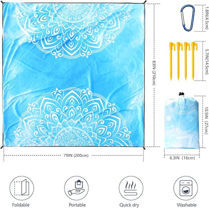 WIWIGO Beach Blanket Waterproof Sandproof Beach Mat 79" X 83"/10'x9'for 2-8 Adults Quick Drying Outdoor Picnic Mat Beach Accessories for Travel, Camping, Hiking - Image 2