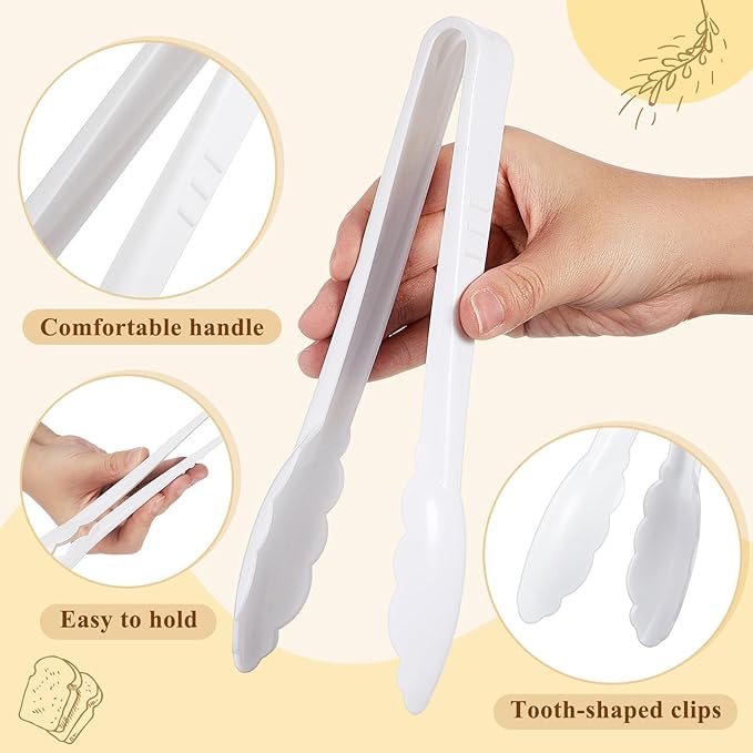 Tessco for you 25 Pcs Plastic Tongs for Serving Bulk, 9 Inch Plastic Disposable Serving Tongs, Heavy Duty Salad Tong for Kitchen, Buffet, BBQ, Events & Catering (White) - Image 3