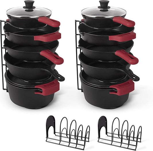 Cuisinel Pots and Pans Organizer - 15" Heavy Duty Skillet Rack - 2 Pack - Kitchen Counter/Cabinet Organization Storage - Holder for Cookie Sheet, Cutting Board, Cast Iron Cookware, Dish, Lid Stand by Cuisinel
