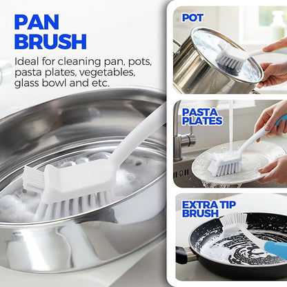 Holikme 6 Pack Dish Brush Set with Bottle Brush, Dish Scrub Brush, Pan Brush and 3 Straw Brushes, Deep Cleaning Handle Brush with Scraper Tip for Kitchen Sink Dishes Bottle Cup Pot and Pans (Azul) - Image 3