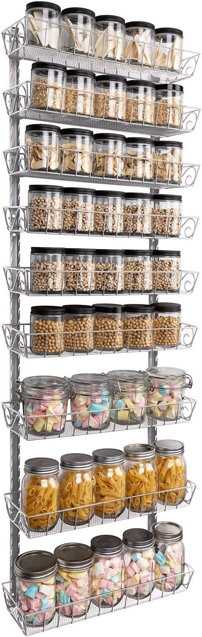 SWOMMOLY Adjustable Wall Mount Spice Rack, 9-Tier Dual-use (Multi-use) Organizer, Silver by SWOMMOLY