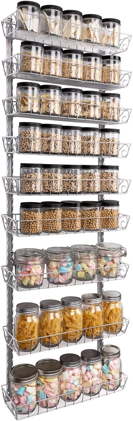 SWOMMOLY Adjustable Wall Mount Spice Rack, 9-Tier Dual-use (Multi-use) Organizer, Silver by SWOMMOLY