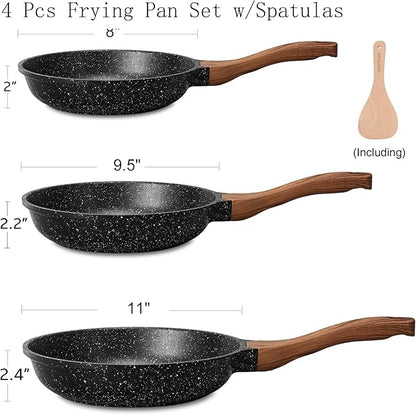 ESLITE LIFE Nonstick Ceramic Frying Pans Skillets Set, Non-Toxic Egg Omelette Kitchen Cooking Pans Compatible with All Stovetops (Gas, Electric & Induction), PTFE & PFOA Free (Black) - Image 2