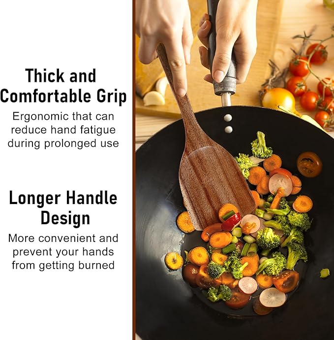 Unokit Cooking Utensils Set for Kitchen - 8 Piece Nonstick Natural Teak Wooden Spoons for Cooking, Comfort Grip Kitchen Utensils Set, Teak Wooden Utensil Set with Holder and Spoon Rest - Image 6