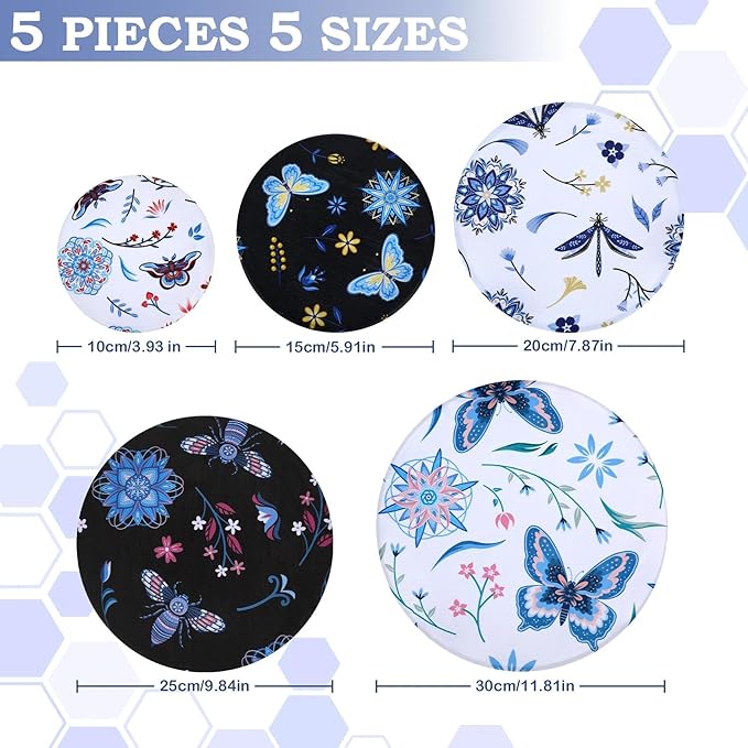 5-Size Reusable Beeswax Bowl Covers for Bread Proofing, Cotton Cloth Flexible Beeswax Wraps for Food Storage(Butterfly) - Image 2