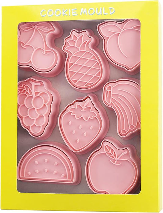 8-Pcs Fruits Cookie Cutters Set 3D Apple, Strawberry, Watermelon, Pineapple, Grape, Peach, Cherry, Banana Cookie Cutters for Party Baking and Decoration