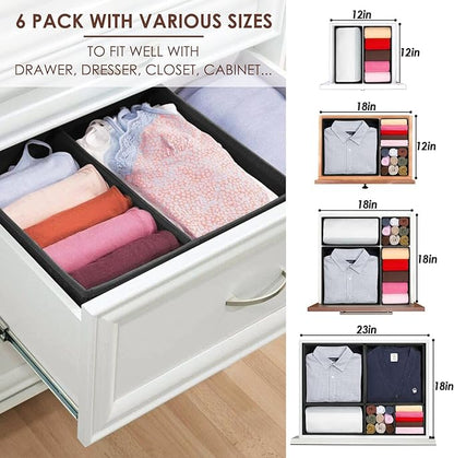 Criusia 6 Pack Clothes Drawer Organizer Dividers, Fabric Foldable Closet Dresser Drawer Organizer for Clothing, Bra Sock Underwear Drawer Organizer for Nursery Bedroom Organization (6 Bins, Black) - Image 4