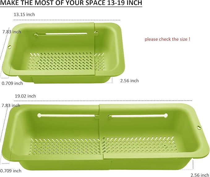 LASSHSWA Collapsible Colander for Kitchen, Over the Sink Strainer Basket for Kitchen, Fruit Pasta Food Strainer Expandable Plastic Colander BPA Free (Green) - Image 5