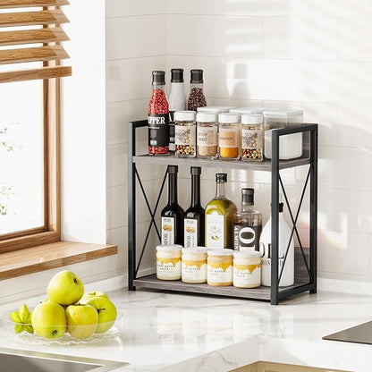 Giikin Coffee Bar Accessories, 2 Tier Spice Rack for Counter, Gray Kitchen Countertop Organizer (Grey, L) - Image 5