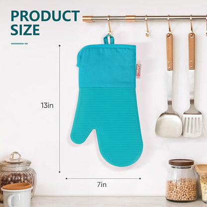 YUTAT Silicone Oven Mitts,High Heat Resistant Up to 500 Degrees,Waterproof Cooking Gloves with Soft Polyester Filling,Kitchen Potholder Set - Perfect for BBQ, Baking and Cooking,Green,2 Pcs Set - Image 4