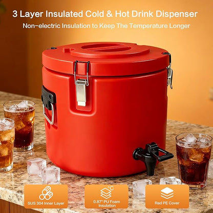 Insulated Beverage Dispenser,20L/5 Gallon Thermal Hot & Cold Drink Dispenser with 304 Stainless Steel Interior & Spout,Portable for Hot Tea Coffee Water Restaurant Drink Shop