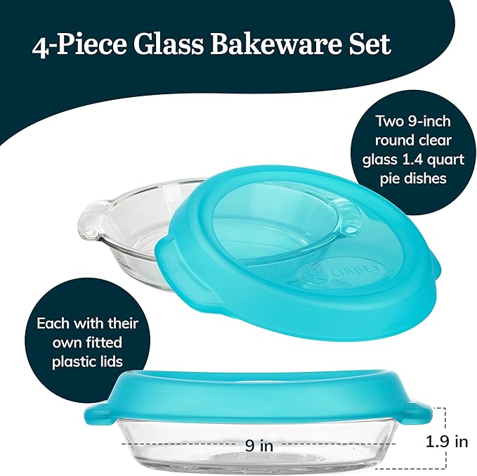 Libbey Baker’s Premium 2 Piece Glass Pie Plate, Stackable, Space Saving Casserole Dish Set with Lids, Glass Baking Dish Set for Fruit Pies, Quiches - Image 3