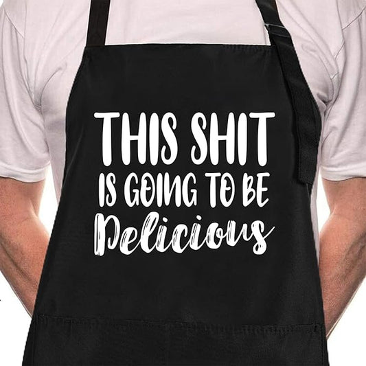 ZOORON Funny Cooking Chef Apron with Pockets BBQ Kitchen Work Aprons Birthday Father’s Day Grilling Gifts for Dad, Husband