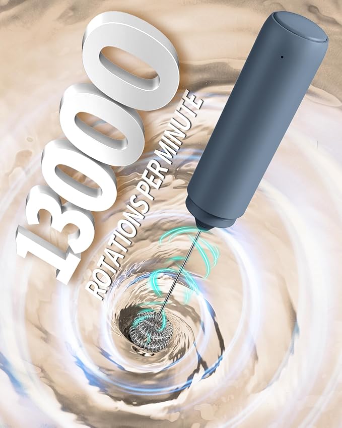 CIRCLE JOY Rechargeable Milk Frother Hanheld, Dual Ring Electric Coffee Frother, Portable Hand Frother Wand Drink Mixer for Matcha Lattes Cappuccino, Kitchen Gifts, Blue - Image 3