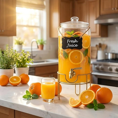 Drink Dispensers for Parties 1 Gallon, Bevarage Dispenser with Stand,Glass Drink Dispenser With Stainless Steel Spigot + Marker & Chalkboard, Ideal for Lemonade,Juice, Tea, and Party Drinks - Image 6