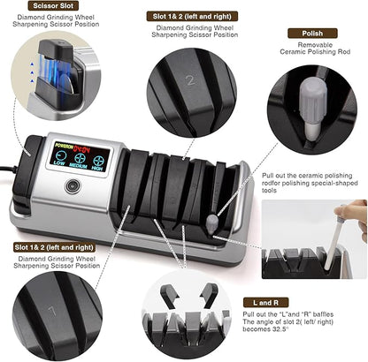 Silver Professional 3-Stage Electric Knife Sharpener for Kitchen Knives, LCD Screen, 100% Diamond Abrasive, Adjustable Rotational Speed, Precision Angle Guides for All Kitchen Knives - Image 5