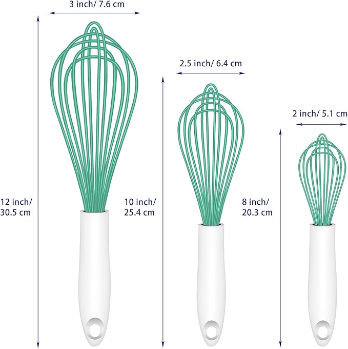 OYV Teal Silicone Whisk, Sealed Waterproof Design Set of 3, Professional Kitchen Whisks for Cooking Non-Scratch, Silicone&Stainless Steel Whisk, Heat Resistant 480°F Rubber wisk, BPA free - Image 6