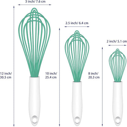 OYV Teal Silicone Whisk, Sealed Waterproof Design Set of 3, Professional Kitchen Whisks for Cooking Non-Scratch, Silicone&Stainless Steel Whisk, Heat Resistant 480°F Rubber wisk, BPA free - Image 6