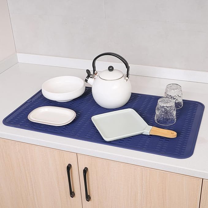 MicoYang Silicone Dish Drying Mat for Multiple Usage,Easy clean,Eco-friendly,Heat-resistant Silicone Mat for Kitchen Counter or Sink,Refrigerator or Drawer Liner Navy Blue 4XL 32 inches x 18 inches - Image 7