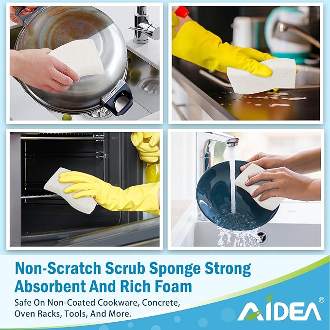 AIDEA Non-Scratch Scrub Sponge-24Count, Sponges Kitchen, Natural Sponge for Non-Stick Cookware, Cellulose Sponges for Dishes, Cleaning Power for Kitchen, Bathroom, Household - Image 7