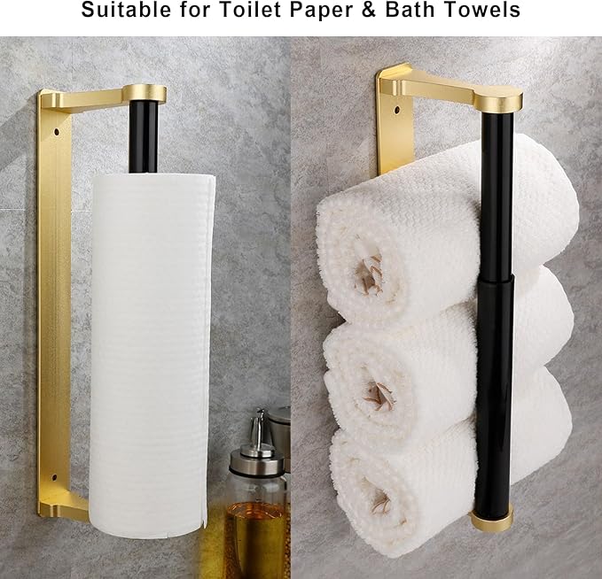 MONEER Paper Towel Holder Under Cabinet, Paper Towel Holder, Aluminum Alloy Kitchen Towel Holders, Self Adhesive Kitchen Roll Holder for Kitchen, Bathroom, Living Room (Glow Gold) - Image 3
