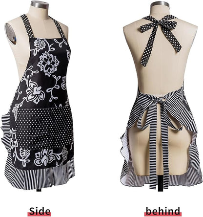 Vintage Floral Apron for Women with Functional Pockets Adjustable Neck Strap for Cooking Baking Mother's Gift