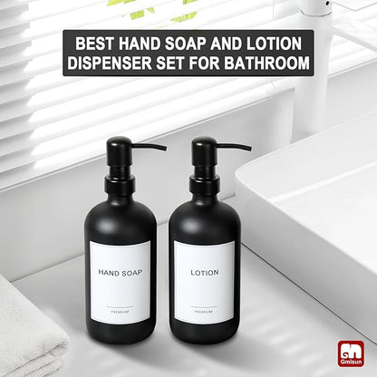 GMISUN Black Soap Dispenser, 2 Pack Matte Black Hand Soap Dispensers for Bathroom, 17 Fl Oz Glass Dish Soap Dispensers for Kitchen with Stainless Steel Pump, Modern Liquid Soap Bottle - Image 6