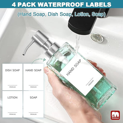 GMISUN Glass Soap Dispenser with Stainless Steel Pump, Clear Hand Soap Dispenser for Bathroom, 12 fl oz/350ml Hand and Dish Soap Dispensers Set for Kitchen, Refillable Liquid Soap and Lotion Bottle - Image 4