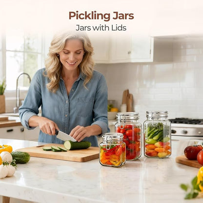ComSaf Set of 3 Square Glass Jars with Airtight Lids (51 Oz), Wire Clamp Canisters for Pickling, Kombucha & Bulk Food, Wide Mouth Canning Jars for Space Saving Kitchen & Pantry Organization - Image 7