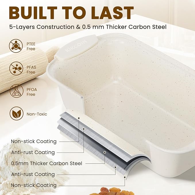 Kikcoin 22 PCS Nonstick Baking Pans Set, Stackable Bakeware Sets with Silicone Handles, 450°F Oven Safe Baking Sheet Set, Easy Release Cookie Sheets for Baking, Cream - Image 3