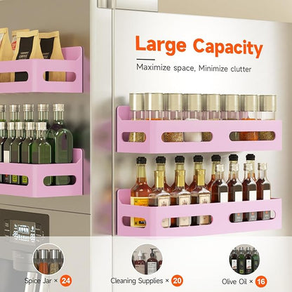 Sevenblue 4 Pack Strong Magnetic Spice Rack for Refrigerator, Multipurpose Magnetic Shelf for Fridge with 4 Hooks for kitchen and Bathroom Organization, Pink - Image 4