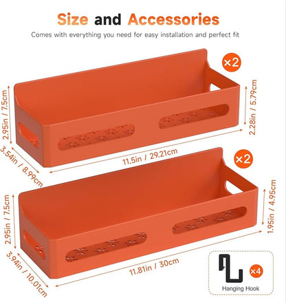 Sevenblue 4 Pack Strong Magnetic Spice Rack for Refrigerator, Multipurpose Magnetic Shelf for Fridge with 4 Hooks for kitchen and Bathroom Organization, Orange - Image 7
