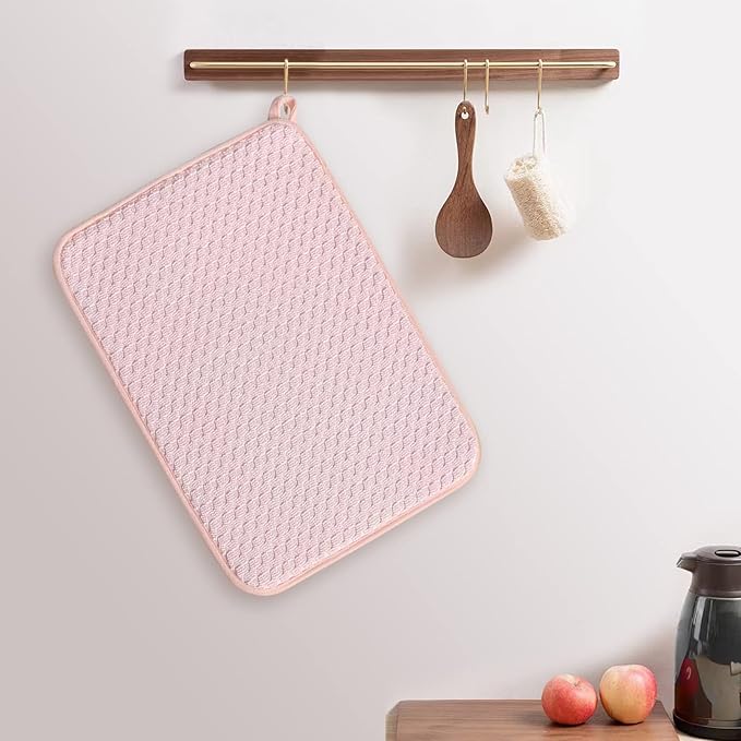 Pink Dish Drying Mats for Kitchen Counter, 2 Pack Dish Drying Mat Drying Pad, Dish Rack Drainer Mat, Kitchen Mat (Pink) - Image 6