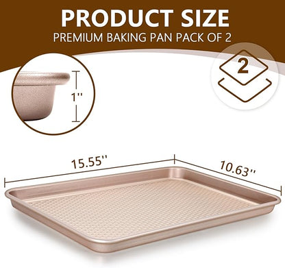 Wildone Baking Sheet Pan Set, Honeycomb Embossed Nonstick Baking Sheet 15x10 In, Thicker Carbon Steel Cookie Sheet, Even Heating Jelly Roll Pan, Rose Gold, 2 Pack - Image 2