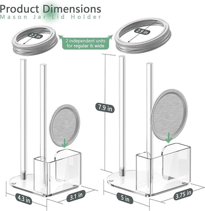 Mason Jar Lid Storage Organizer, Space-Saving Holder for Mason/Canning Lids, Easy Access Rack for 12 Wide & 12 Regular Mouth Lids and Rings Inside Cabinet, Countertop (Acrylic)