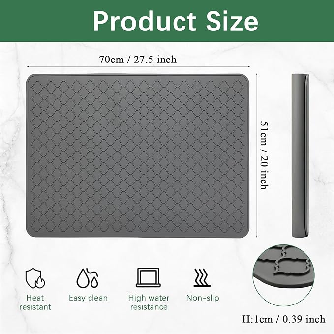 Stove Top Cover for Electric Stove - Food Grade Ceramic Stove top Cover, Silicone XXL Dish Drying Mat, Glass Cooktop Covers, Flat RV Range top Mats (Grey, 27.5"X20") - Image 2